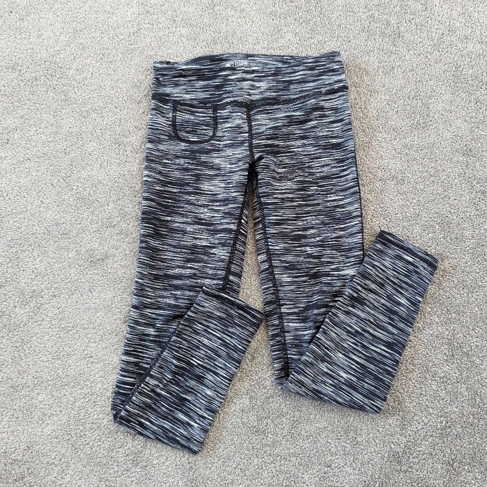 Zella Girl Athletic Leggings Size Youth Small 7-8 Years Black Silver Activewear